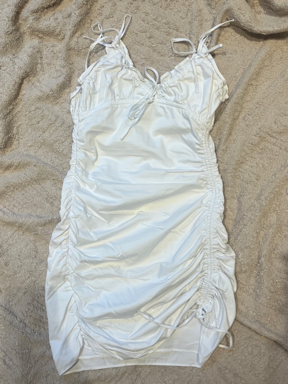 Zara Cream Ruched Tie-Front Mini Dress